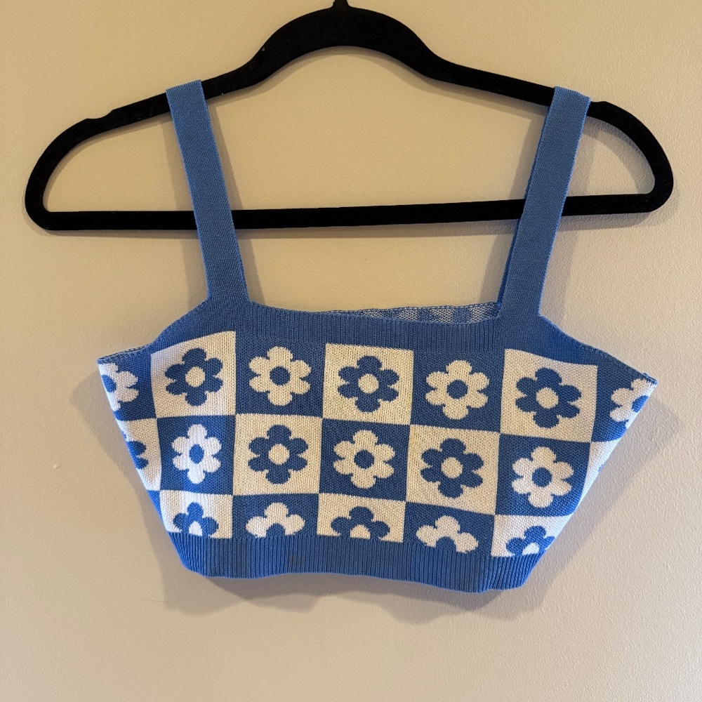 Women's Blue and White Crop-top